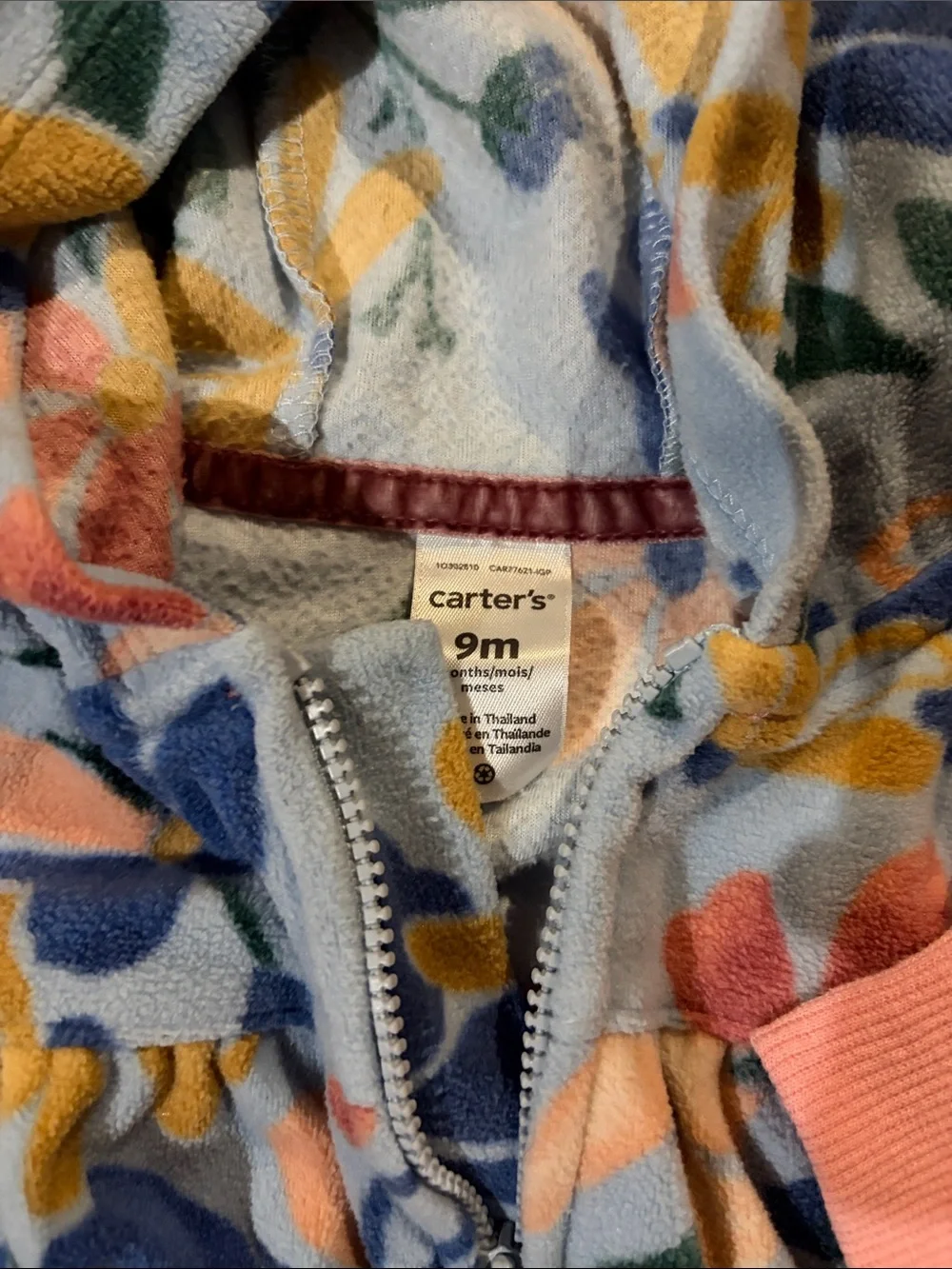 2 Fleece Hooded Baby One-Pieces blue flowers and one with Fox Accent